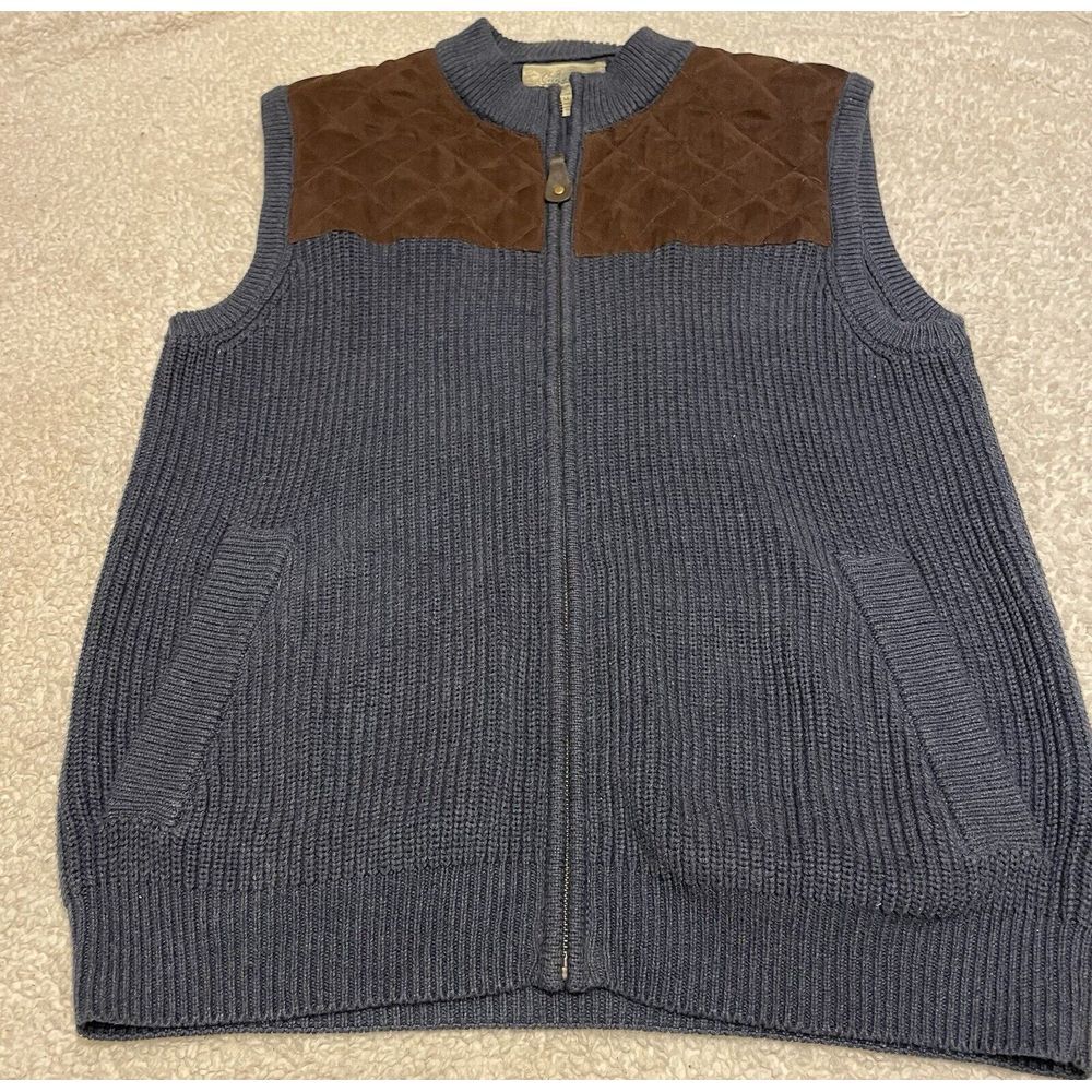 Cabelas Mens Sweater Vest M Regular Hunting Padded Full Zip‎ Blue  Knit